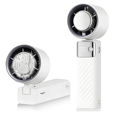 ULISEM 5000mAh Tragbarer Ventilator – 199 Turbostufen, leiser Betrieb mit Akkuanzeige, leicht für Reisen und Büro, Weiß (1/5)