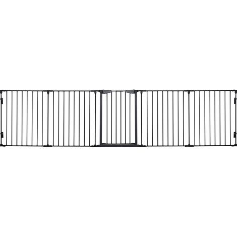 2-in-1 faltbares Hundegitter mit Tür, 5 Paneele, 300 x 74,5 cm, schwarzes Metall (1/4)