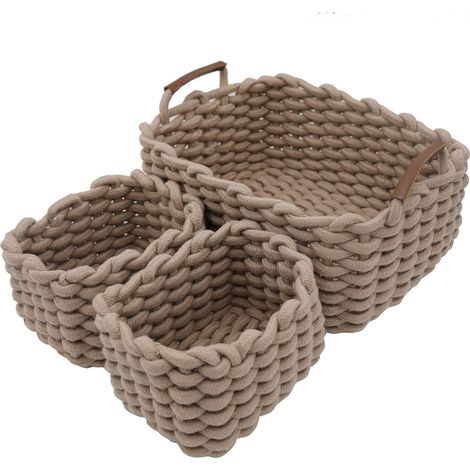Panier de Rangement en Corde de Coton Organisateurs de Paniers de Rangement Rectangulaires Naturels DéCoratifs Pour Chambre de BéBé, Chambre à Coucher, Salon Kaki Lot de 3