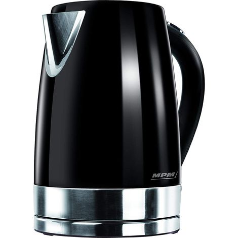 MPM MCZ-58/C Hervidor Agua Eléctrico, 1,7L, sin BPA, Acero Inox, Resistencia Oculta, Inalámbrico, Apagado Automático 2200W Negro