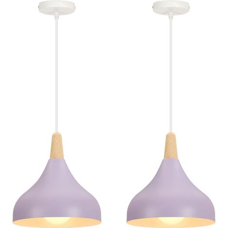 Lot de 2 Lustre Suspension Contemporain E27 Luminaire Corde Ajustable 20x20cm Violet (1/5)