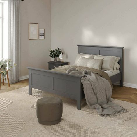 Dmora - Cama plaza y media Umbert, Sommier para dormitorio, Estructura de cama por habitación, Estructura del sostenedor del colchón, 211x158 h110 cm, Gris (1/5)