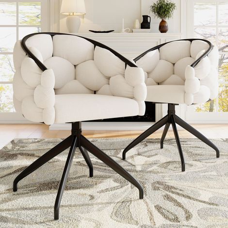 Lot de 2 chaises de luxe pivotantes 360°, pour salon, salle à manger et maquillage, dossier, ergonomique, style bulle, beige