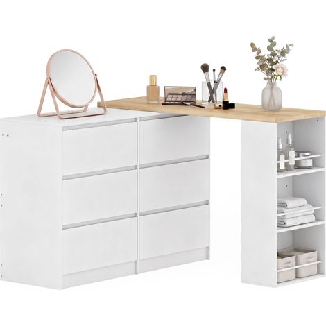 HOMCOM Vanity Table with 3-Tier Shelf and 6 Drawers, White (1/5)