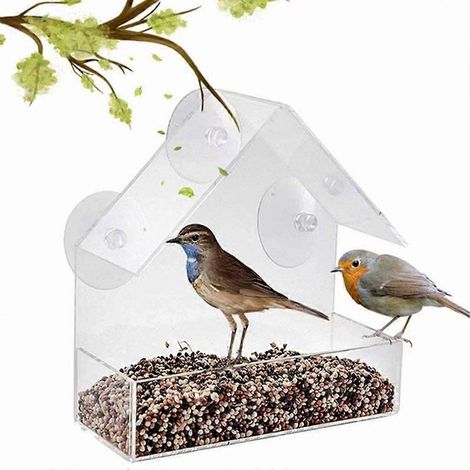 Mangeoires transparentes pour oiseaux de jardin, distributeur de nourriture en forme de maison, mangeoires à friandises pour oiseaux (1/4)