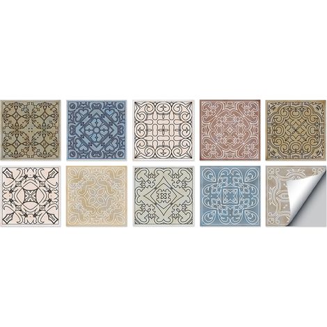 10 feuilles [motif céramique de couleur classique 20X20 cm] autocollants de carrelage anticroix salle de bains toilettes fond de télévision décoration murale pièce dure autocollants de carrelage auto