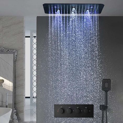 Composition de douche ciel de pluie led thermostatique noire, Victoria (1/5)
