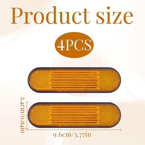 Lot De 4 Catadioptres Moto 96 X 24 Mm – Réflecteurs Jaunes Homologués, Adhésif Puissant, Résistant UV – Pour Plaque Et Carrosserie