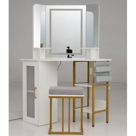 Format d'Angle Compact Gain de Place et Confort Table de Maquillage Miroir Triptyque LED pour Chambre (1/2)