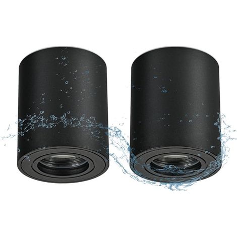 Spot en Saillie IP44, Plafonnier Salle de bain, Spots de Plafond 230V avec GU10 douille, Ø80x95mm Aluminium Rond Noir downlight pour Modules GU10 et LED, Lot de 2 (1/5)