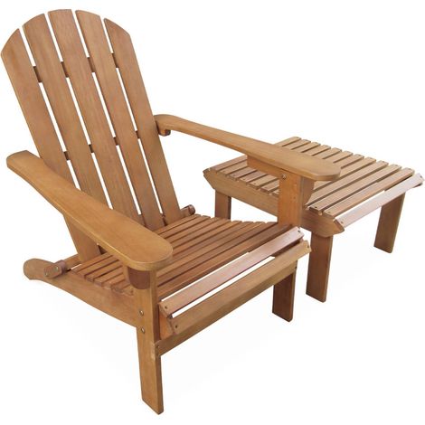 Wooden retro garden deck chair with side table Natural 69x139.2x90 cm - Adirondack Salamanca (1/5)
