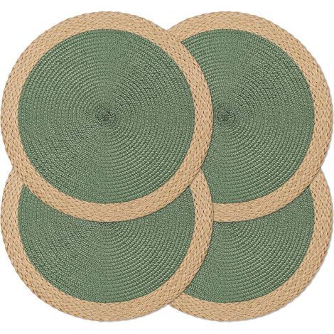 Lot de 4 Sets de Table Ronds tressés de 38,1 cm, lavables, essuyables, faciles à Nettoyer, résistants à la Chaleur, Tapis de Table tissés pour la décoration de Table à Manger pour fêtes'Bord Large Ver (1/5)