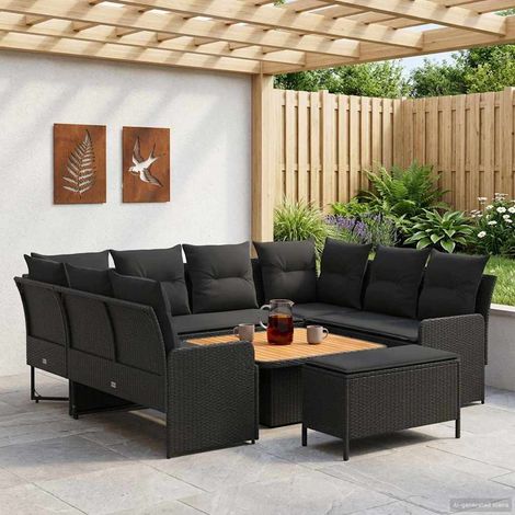 vidaXL Möbelsets mit Kissen 7 pcs Schwarz PE-Rattan (1/5)