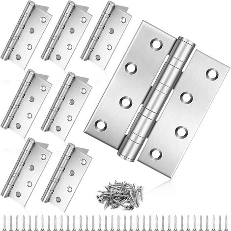8 Pcs Charniere Porte Placard en Acier Inoxydable avec Vis, Paumelle à Visser Roulement à Billes Pliables, Charnières Meubles de Maison Lourde pour Fenêtre, Portes Armoire, Portails de Jardin (Argent) (1/5)