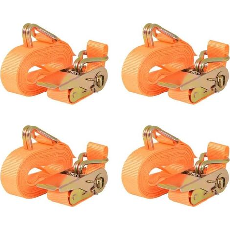 Sangle de serrage à cliquet orange 25mm x 6m - Lot de 4 sangles d'arrimage 400kg pour transport et fixation de charges (1/5)