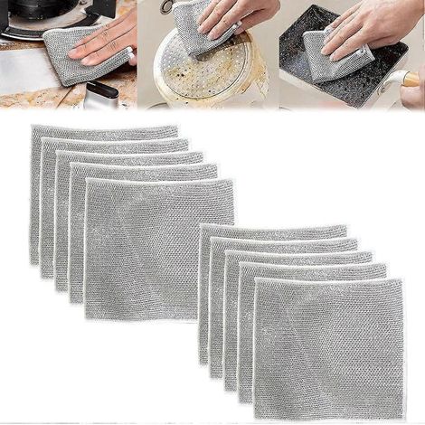 KLVGTIFS PU - Lot de 10 torchons à vaisselle multifonctionnels anti-rayures en fil d'acier, torchons japonais en fil d'acier, chiffons de vaisselle multi-usages pour lavage humide et sec, frotte et ne