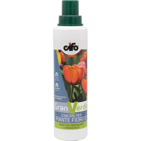 CIFO Granverde - Concime Piante Fiorite Liquido, Fertilizzante Piante Casa Terrazzo e Balcone, Contribuisce alla Crescita, Intensifica la Colorazione Verde e Evita Ingiallimenti, Made in Italy, 500g