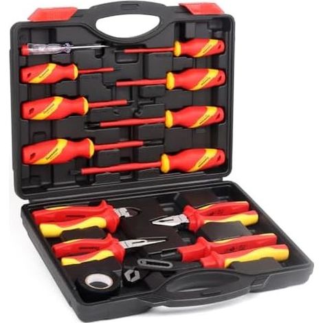 Jeu de VDE tournevis et pinces isolés,Kit électrique isolé 1000V avec testeur tension, Électricien Magnétique Phillips Fente Tournevis - (1/5)