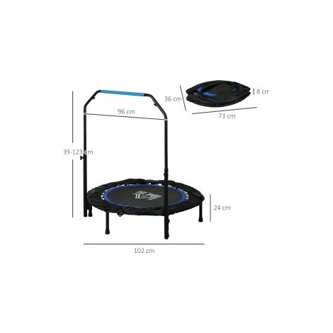Trampoline fitness noir et bleu pliable Ø102 cm avec guidon réglable et charge jusqu'à 100 kg pour maison et salle de sport (1/5)