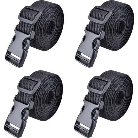 Sangle à Boucle Rapide 25 mm 38 mm Sangle d'Arrimage 4 Pièces Sangle à Cliquet Plastique Courroie de Serrage pour Fixation Bagage (1,5 m, A - Noir - 25mm) (1/5)