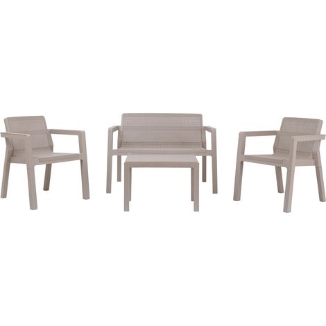 Toomax Set Salotto da giardino Riviera 4 posti grigio tortora, in polipropilene effetto juta, 2 poltrone con schienale ergonomico, divanetto da 2 posti e tavolo, ideale per terrazzi e spazi esterni
