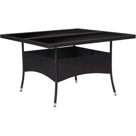 Table de jardin carrée verre trempé et résine noire Abee (1/3)