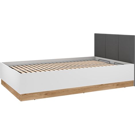Jugendbett 120x200cm mit aufklappbarem Lattenrost, weiß mit Eiche und graphit, TIMARU-131 (1/5)