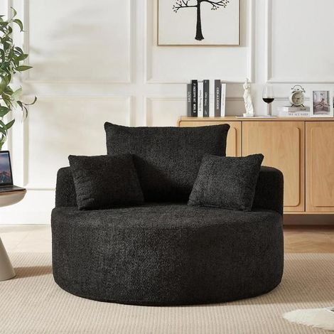 Fauteuil - KOMHTOM - Fauteuil nuage - Chenille - Noir - Assise moelleuse (1/5)