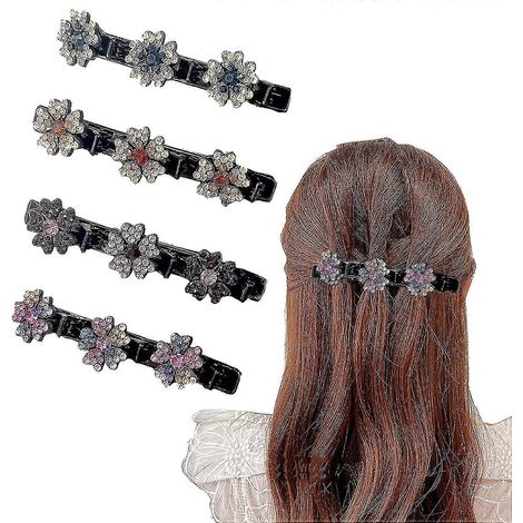 Funkelnde, mit Kristallsteinen besetzte, geflochtene Haarspangen für Damen, rsvelte geflochtene Haarspange mit 3 kleinen Clips, Haarspange mit mehreren Clips, dreifache Haarspange mit Rh-8PCS-Plum Blo (1/5)