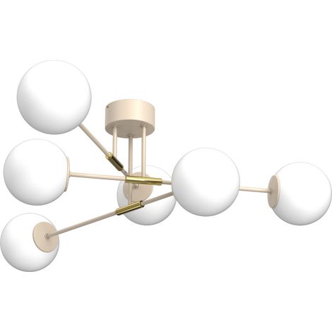 Plafonnier Glame Luminex beige et doré 6xE27 15W avec boules blanches (1/5)