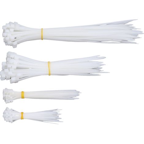 Lot 200 Colliers de Serrage Résistants, Attaches Zip 4 6 8 12 Pouces, Tailles Assorties, Force de Traction 18-120 lb, Blanc (1/5)