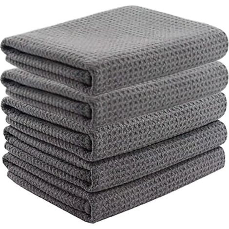 Confezione da 5 panni per la pulizia a nido d'ape, panni assorbenti riutilizzabili, asciugamani in microfibra multiuso, panni per la pulizia, panni per finestre, strofinacci, grigio (1/5)