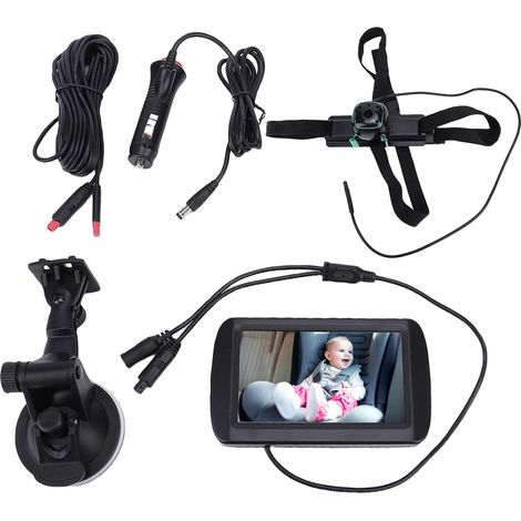 Caméra de voiture pour bébé avec support à ventouse, écran de 4,3 pouces, anti-secousse, caméra de siège arrière de voiture rotative à 360 degrés pour berlines, SUV (1/5)