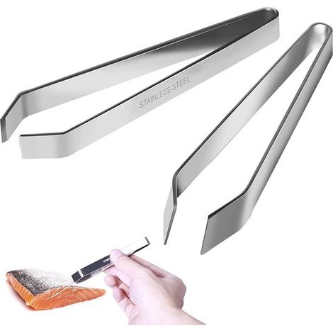 pinzette a lisca di pesce in acciaio inossidabile, pinzette da cucina, pinzette per la rimozione dei peli, strumento multifunzionale per la rimozione dei peli in cucina (piatte + angolate) (1/5)