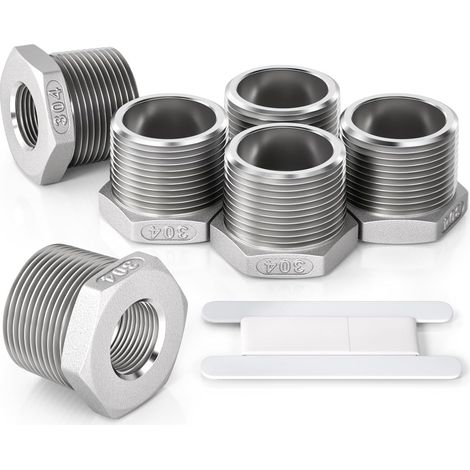 3 Pcs 1/2" mâle vers 1/4" femelle Raccord réducteur à douille hexagonale en acier inoxydable, filetage BSP, pour le raccordement de tuyaux - 1/2"M X 3/8"F (1/5)