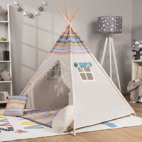 Paco Home Tienda Tipi Cuarto Infantil Cuarto Juegos Interiores Sólida Estable Robusta Blanco 2, Con accesorios