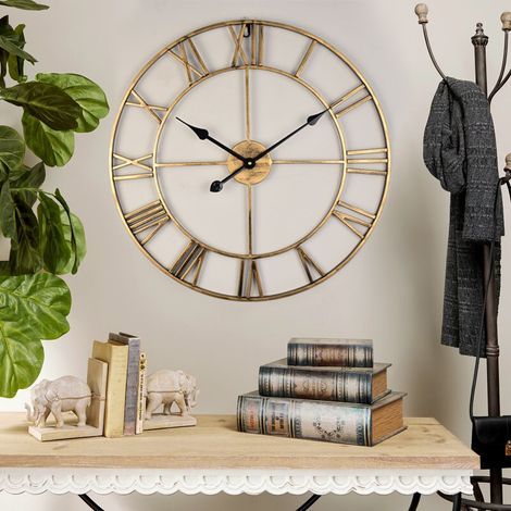 or Horloge murale vintage silencieuse en métal 40 cm – Chiffres romains – Décoration pour salon et chambre à coucher – Piles AA (1/3)