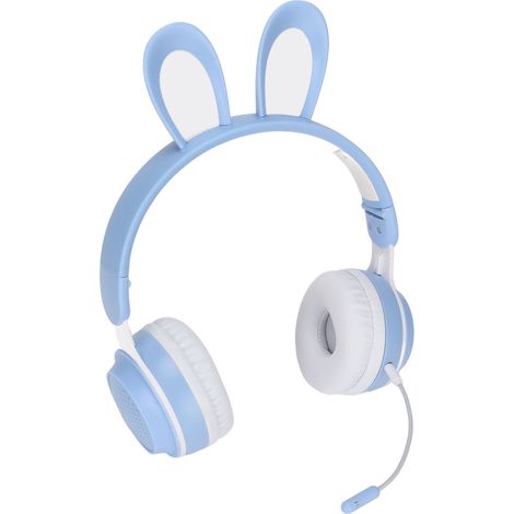 Faltbarer Bluetooth 5.0-Kopfhörer für Kinder, mit Hasenohren, farbigem LED-Licht, kompatibel mit PC und Tablet, ideal für Online-Lernen (blau). (1/5)