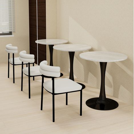 Mesa auxiliar redonda, estilo minimalista, sobre de mármol artificial, negro y blanco (1/5)