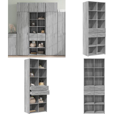 Highboard Grau Sonoma 70x42,5x185 cm Holzwerkstoff - Hochschrank - Wohnzimmer Dekoration - Sideboard - Grau - Modernes Hochboard - Home & Living (1/5)