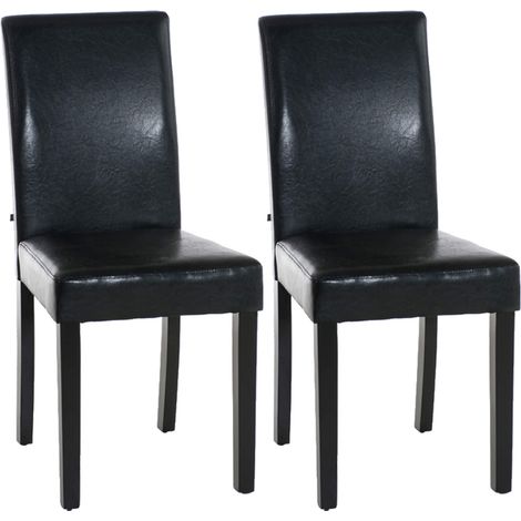 Lot de 2 chaises de salle à manger design moderne en PVC noir et pieds en bois noir 100001550