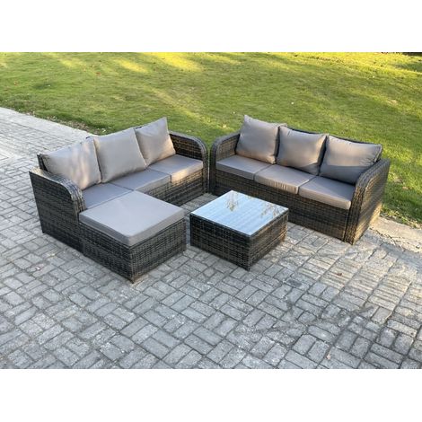 Fimous Dark Grey Mix PE Wicker Rattan Garden Furniture Set Sofa Set Reclining Adjustable Chair 2 Lounge Sofa