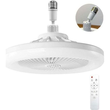 Ventilatore da soffitto silenzioso, luce LED E27, dimmerabile dal 10% al 100%, 3 velocità del vento, timer da 1/2/4 ore, adatto per ambienti fino a 10 metri quadrati. (1/4)