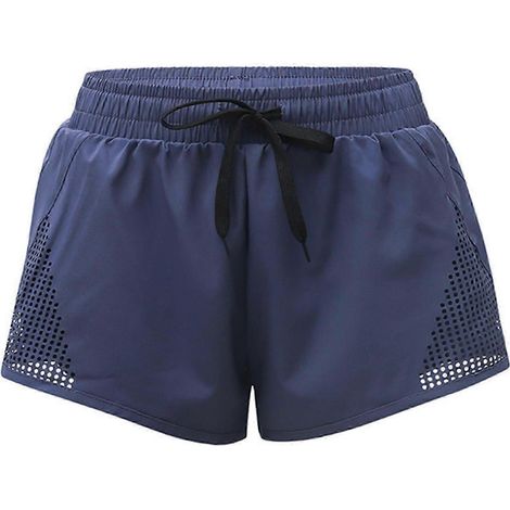 Lässige Sport-Yoga-Shorts, Workout-Fitness-Shorts, doppellagig, Lauf- und Radsportshorts, schnelltrocknend, blau, Größe M (1/5)