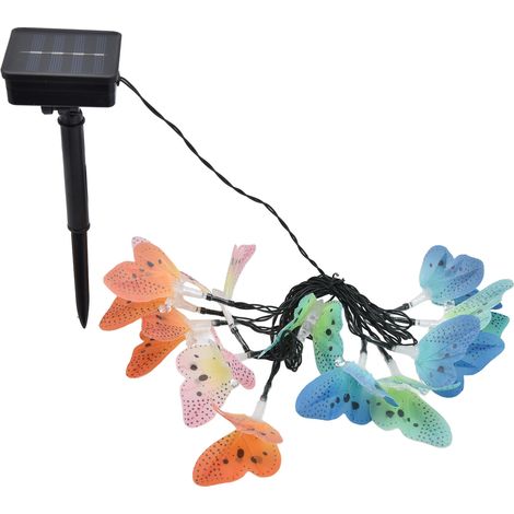 Guirlande lumineuse papillon à fibre optique solaire, 12 LED sept couleurs, éclairage papillon pour pelouse, mode lumière continue et clignotante, éclairage décoratif extérieur étanche pour jardin, co (1/5)