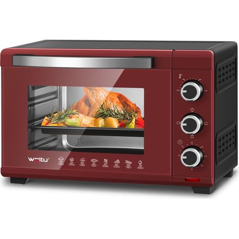 WOLTU Mini Four 28L, Four à Pizza 1600 W, 100-230°C, Minuterie 0-60 min, 3 Modes de Cuisine, Rouge+Noir