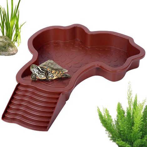 Bandeja de baño para tortugas, reptiles, galápagos, con plato de alimentación en ángulo, para tortugas marinas y varios reptiles (1/5)
