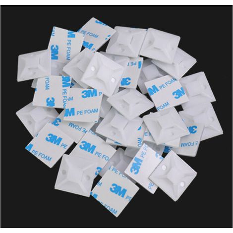 Adhesive base for cable ties, 100 pieces (18.5 mm x 18.5 mm), self-adhesive cable ties, self-adhesive cable ties, plastic cable tie holder, base for cable ties, white.