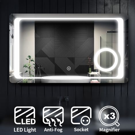 ELEGANT Anti-Fog Bathroom Mirror Illuminated LED Magnifying Mirror 1000x600mm Socket Bathroom Mirror with Shaver Socket (1/5)