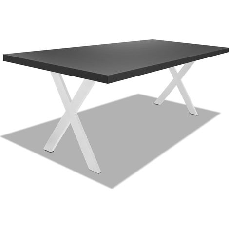 Esstisch aus Holz und Metall mit X-Fu� wei� - 220x100 cm